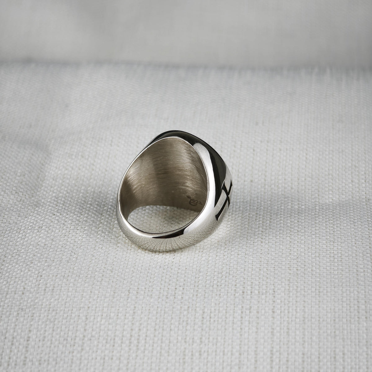 Sterling Silver Saint Joan of Arc Signet Ring, Medieval Armor, Cross Emblem, Oxidized Finish