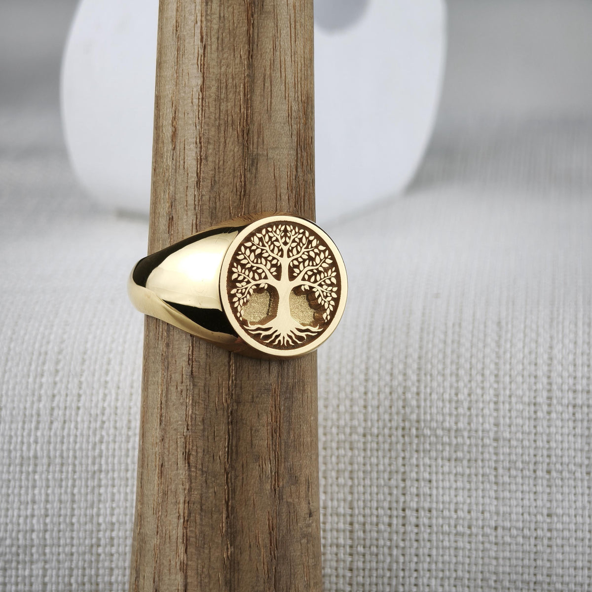 Tree of Life Signet Ring, Sterling Silver or Solid Gold, Engraved Nature Symbol