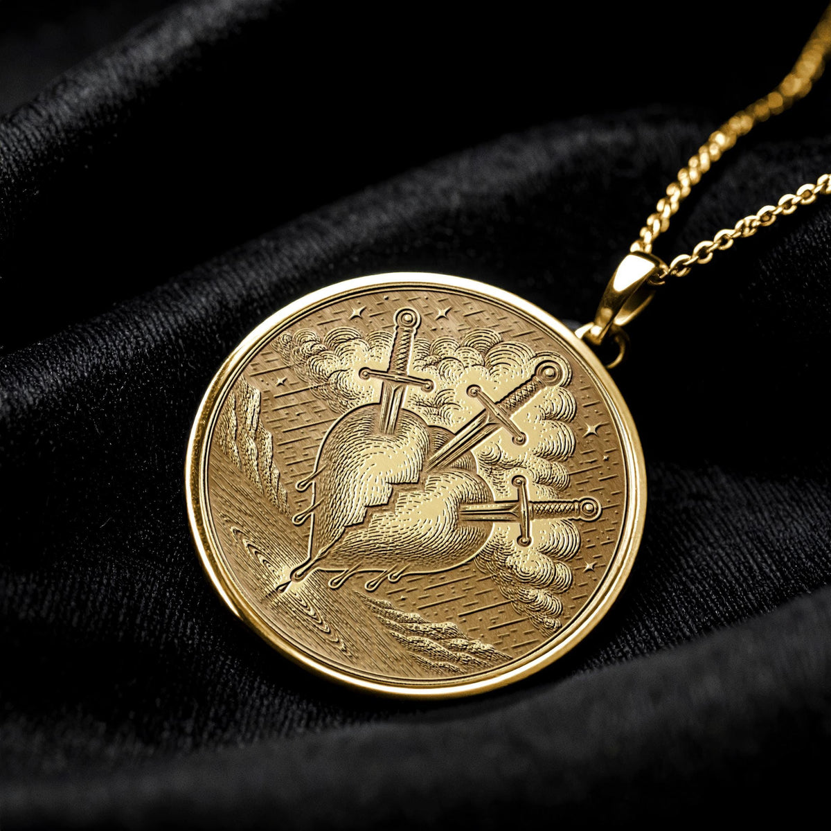 Three of Swords Tarot Pendant Necklace – Healing, Resilience & Emotional Growth