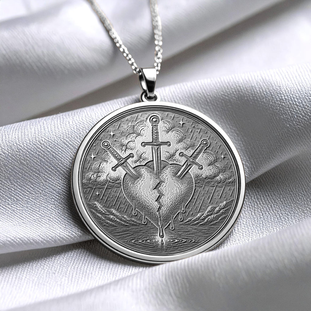 Three of Swords Tarot Pendant Necklace – Healing, Resilience & Emotional Growth