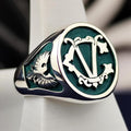 Initial Signet Ring Personalized Letter Ring Green Enamel Gold or Silver Gift