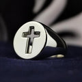 Cross Signet Ring for Men, Sterling Silver Christian Faith Jewelry Gift