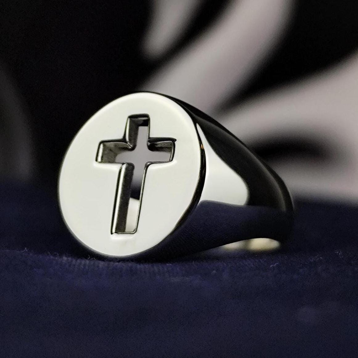 Cross Signet Ring for Men, Sterling Silver Christian Faith Jewelry Gift