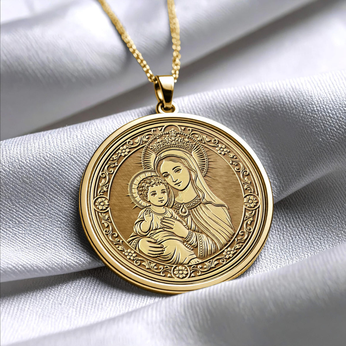 Virgin Mary and Baby Jesus Pendant Necklace – Faith, Love & Divine Protection