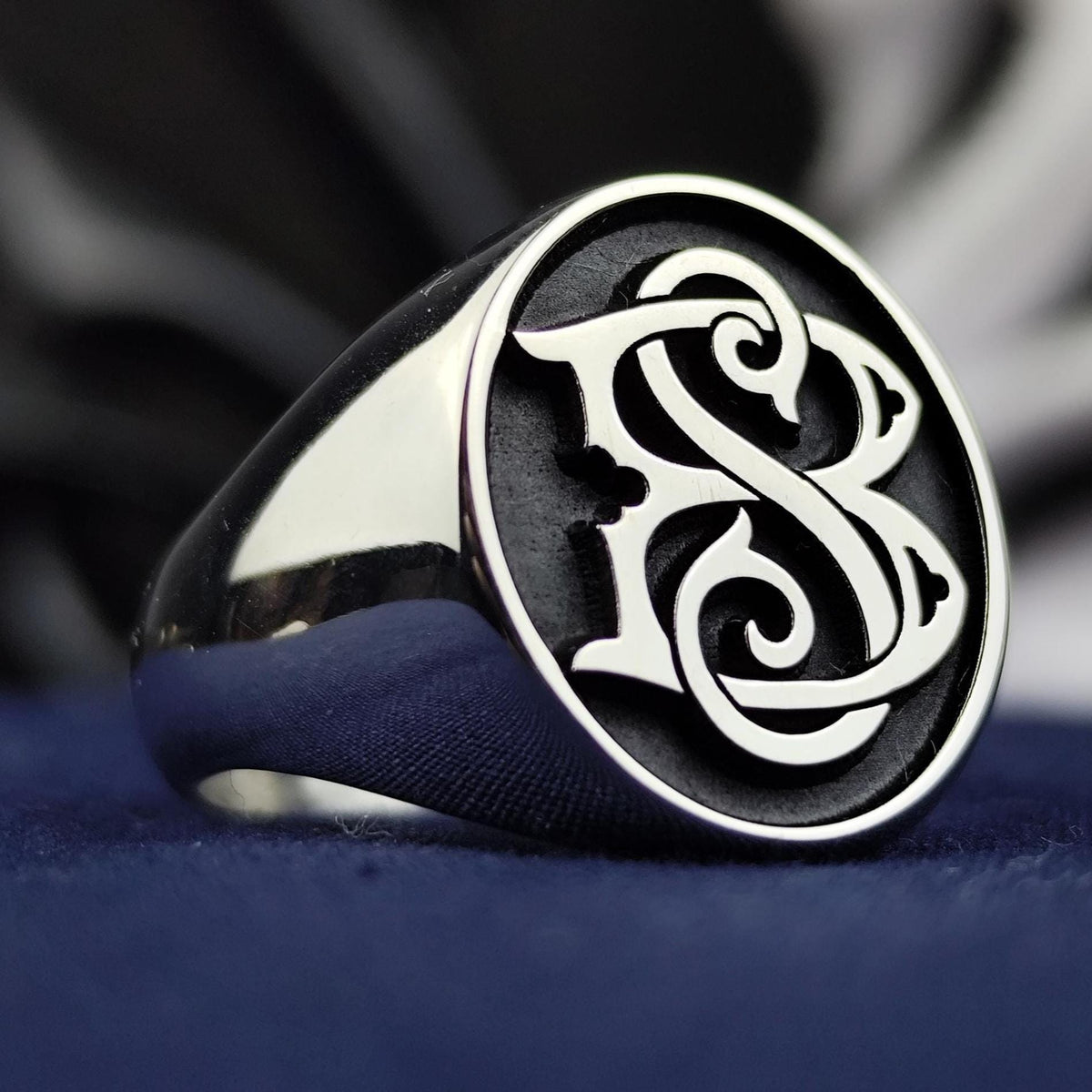 Personalized Two Initial Signet Ring, Custom Oval Monogram in Sterling Silver, Gift for Boyfriend