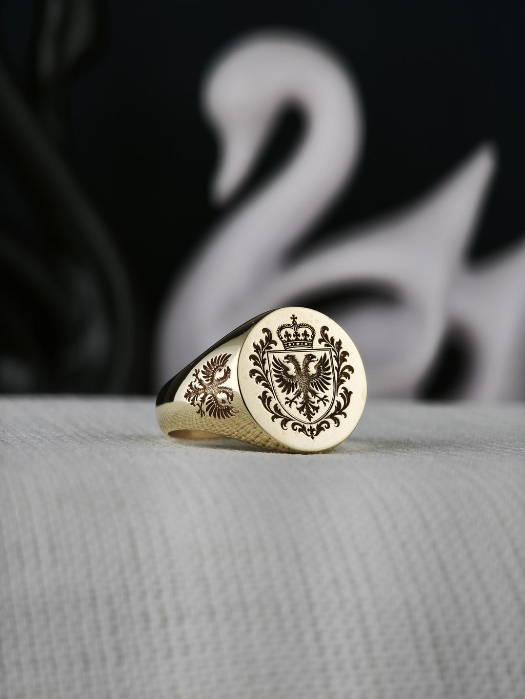 Custom Family Crest Ring, Engraved Signet in Sterling Silver or Gold
