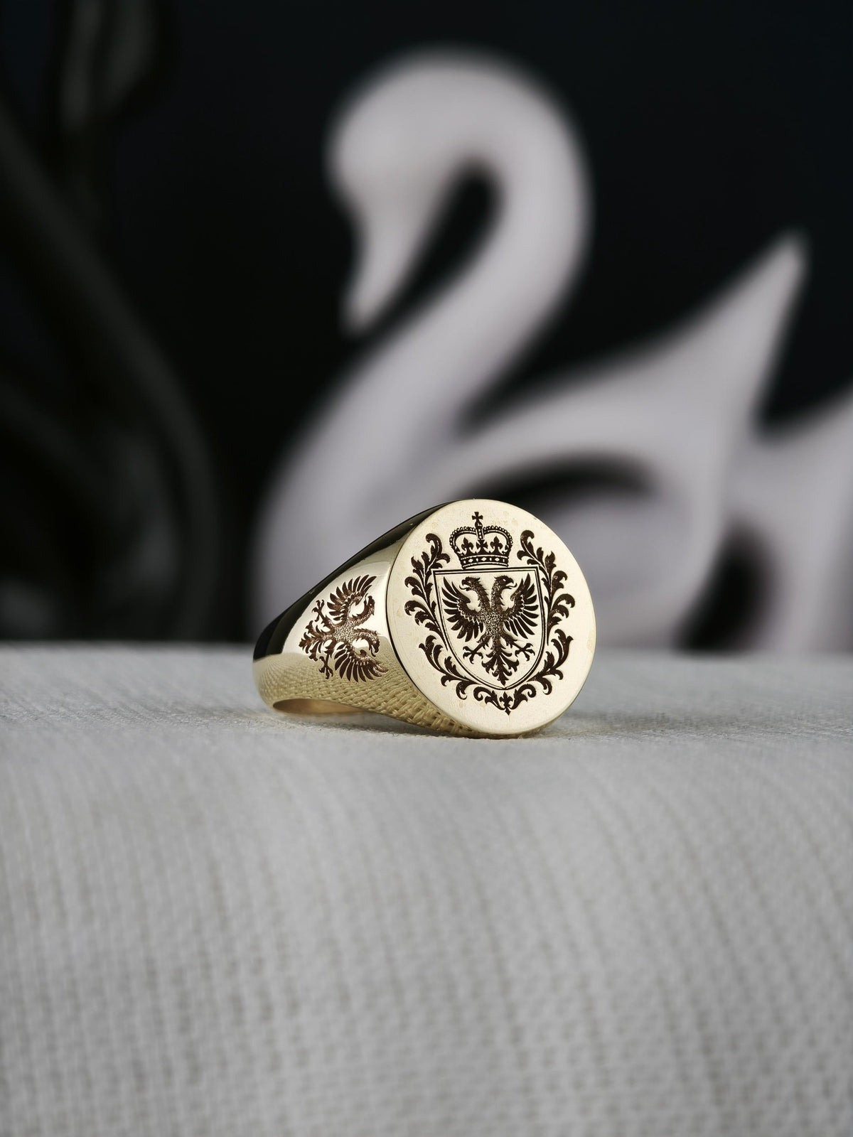 Custom Family Crest Ring, Engraved Signet in Sterling Silver or Gold