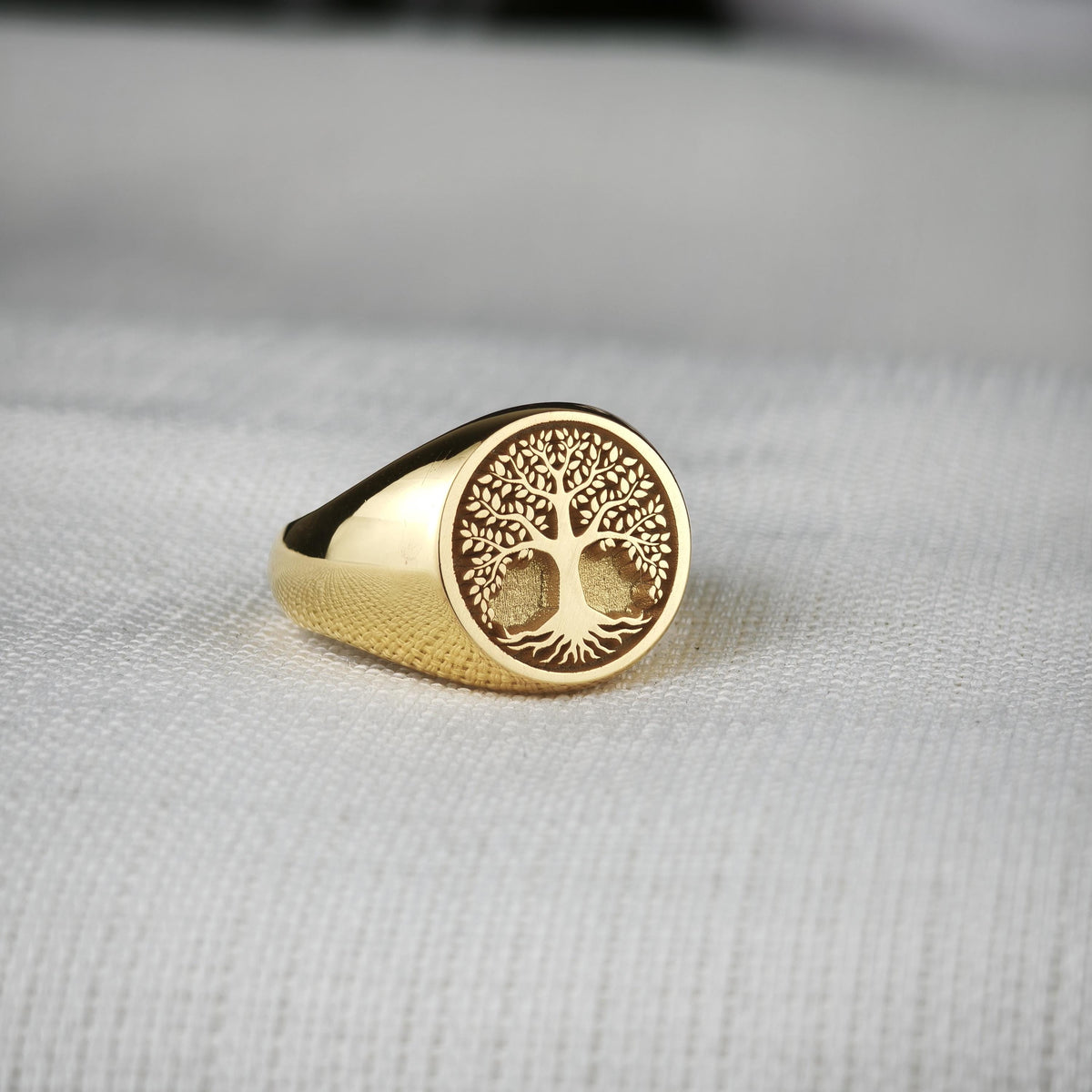 Tree of Life Signet Ring, Sterling Silver or Solid Gold, Engraved Nature Symbol