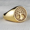 Tree of Life Signet Ring, Sterling Silver or Solid Gold, Engraved Nature Symbol