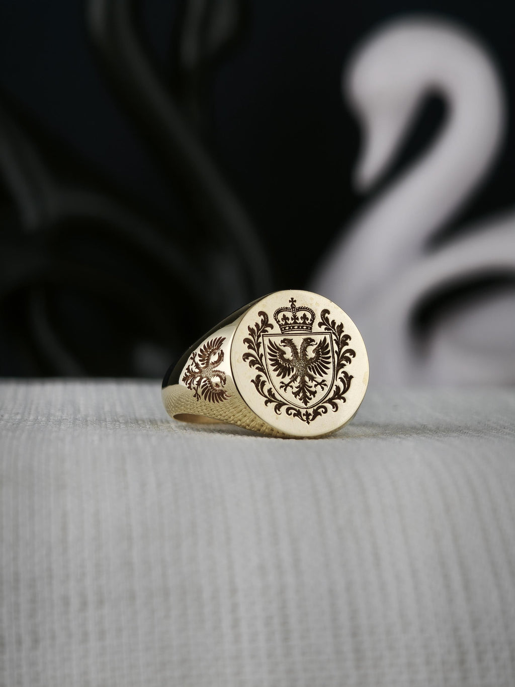 Custom Family Crest Ring, Engraved Signet in Sterling Silver or Gold