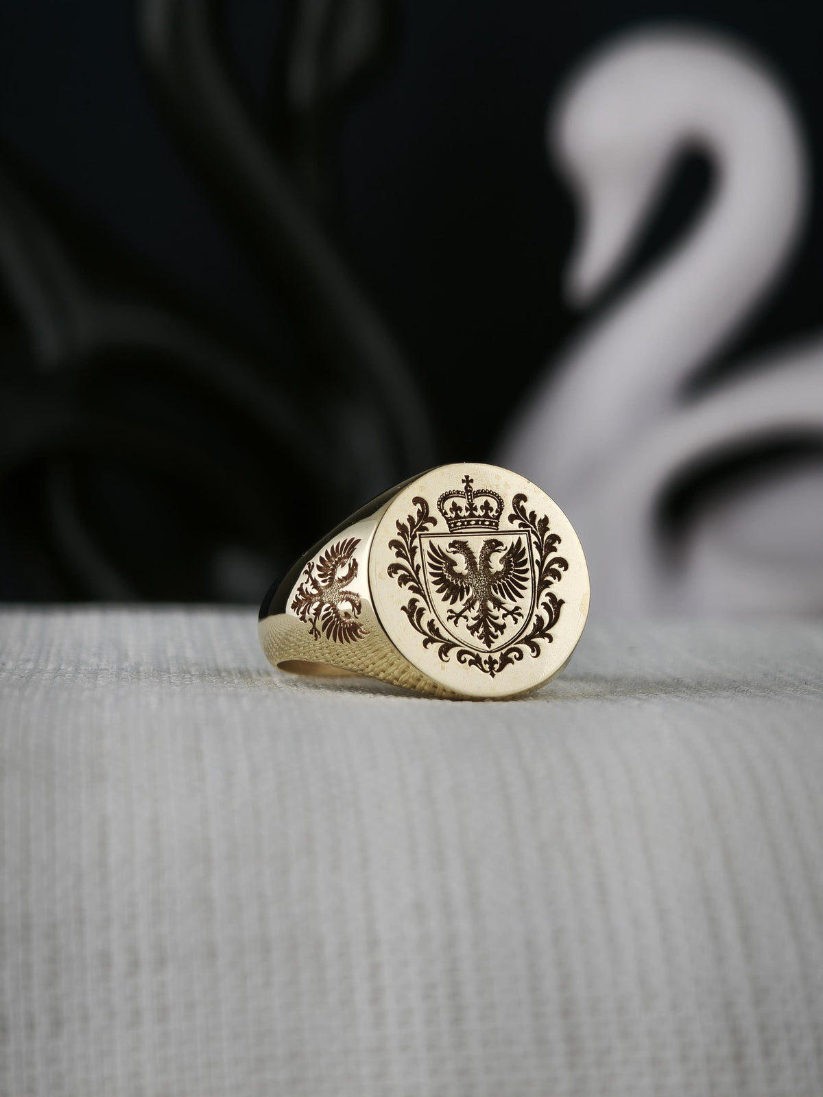 Custom Family Crest Ring, Engraved Signet in Sterling Silver or Gold