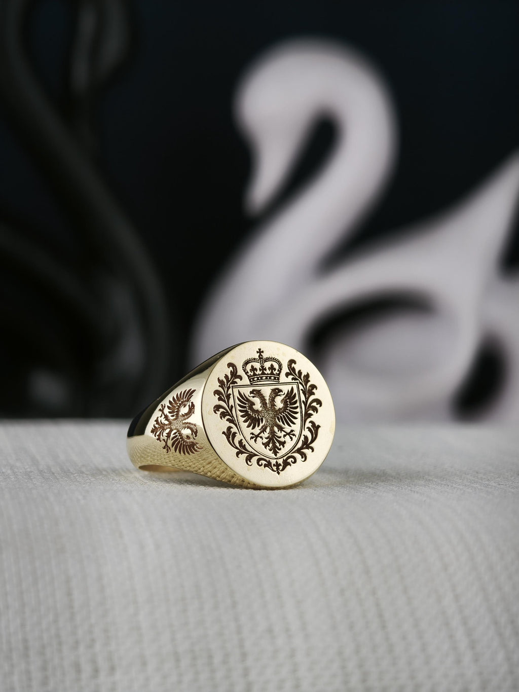 Custom Family Crest Ring, Engraved Signet in Sterling Silver or Gold