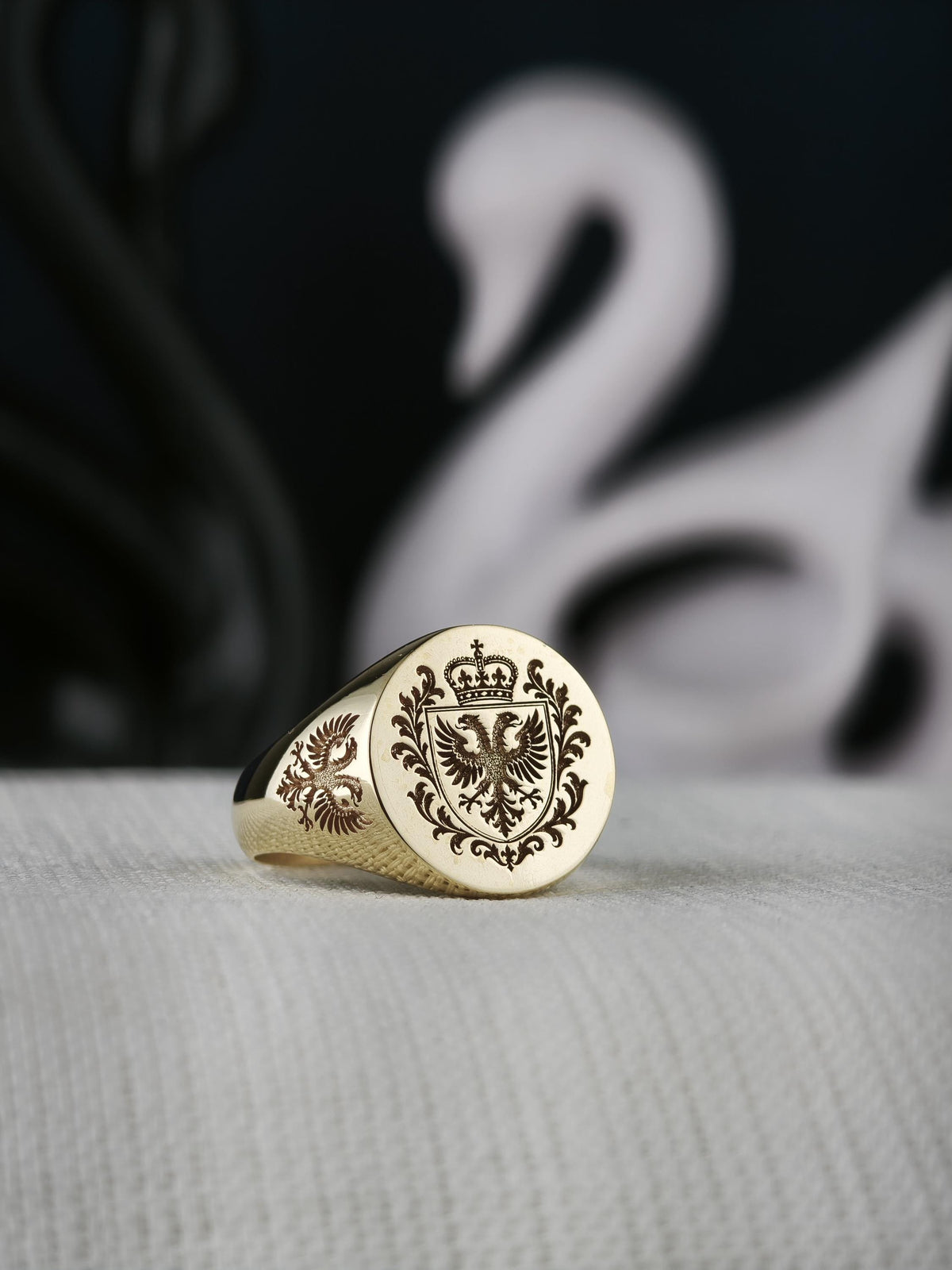 Custom Family Crest Ring, Engraved Signet in Sterling Silver or Gold
