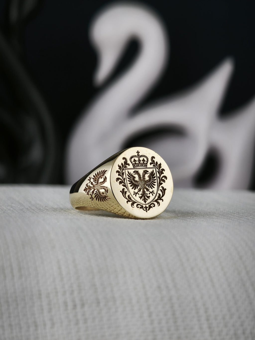 Custom Family Crest Ring, Engraved Signet in Sterling Silver or Gold