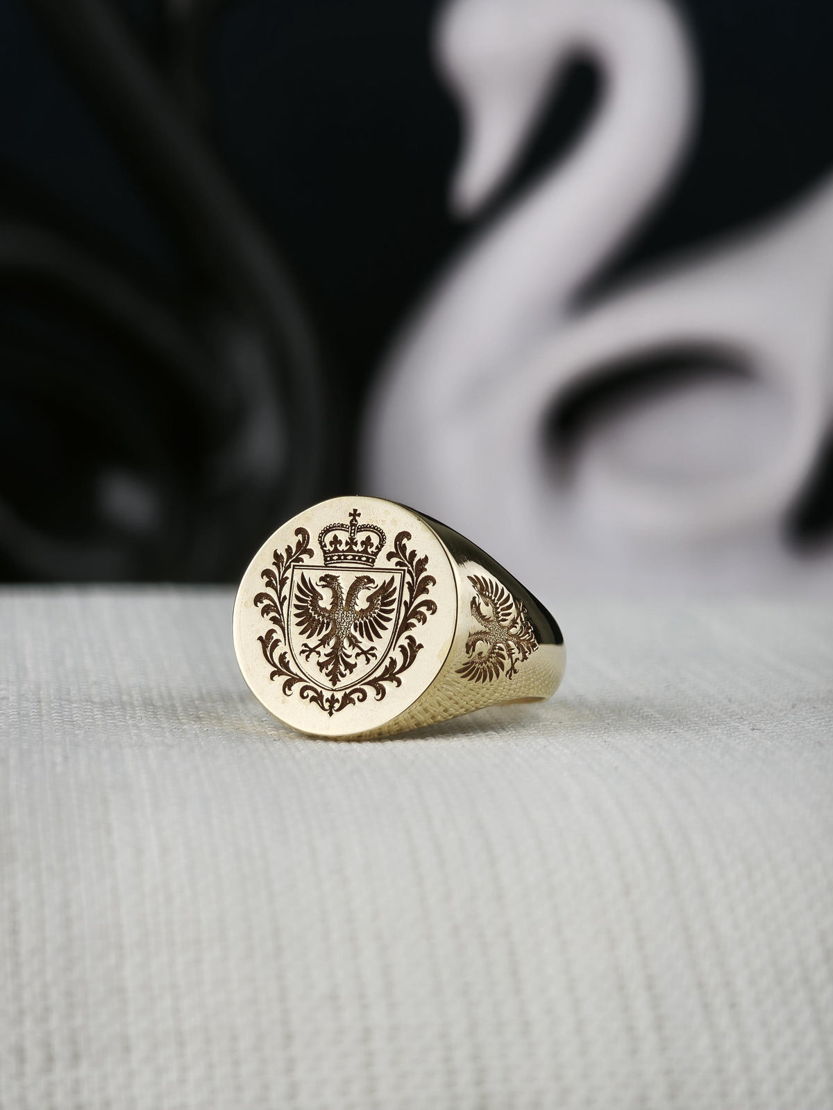 Custom Family Crest Ring, Engraved Signet in Sterling Silver or Gold