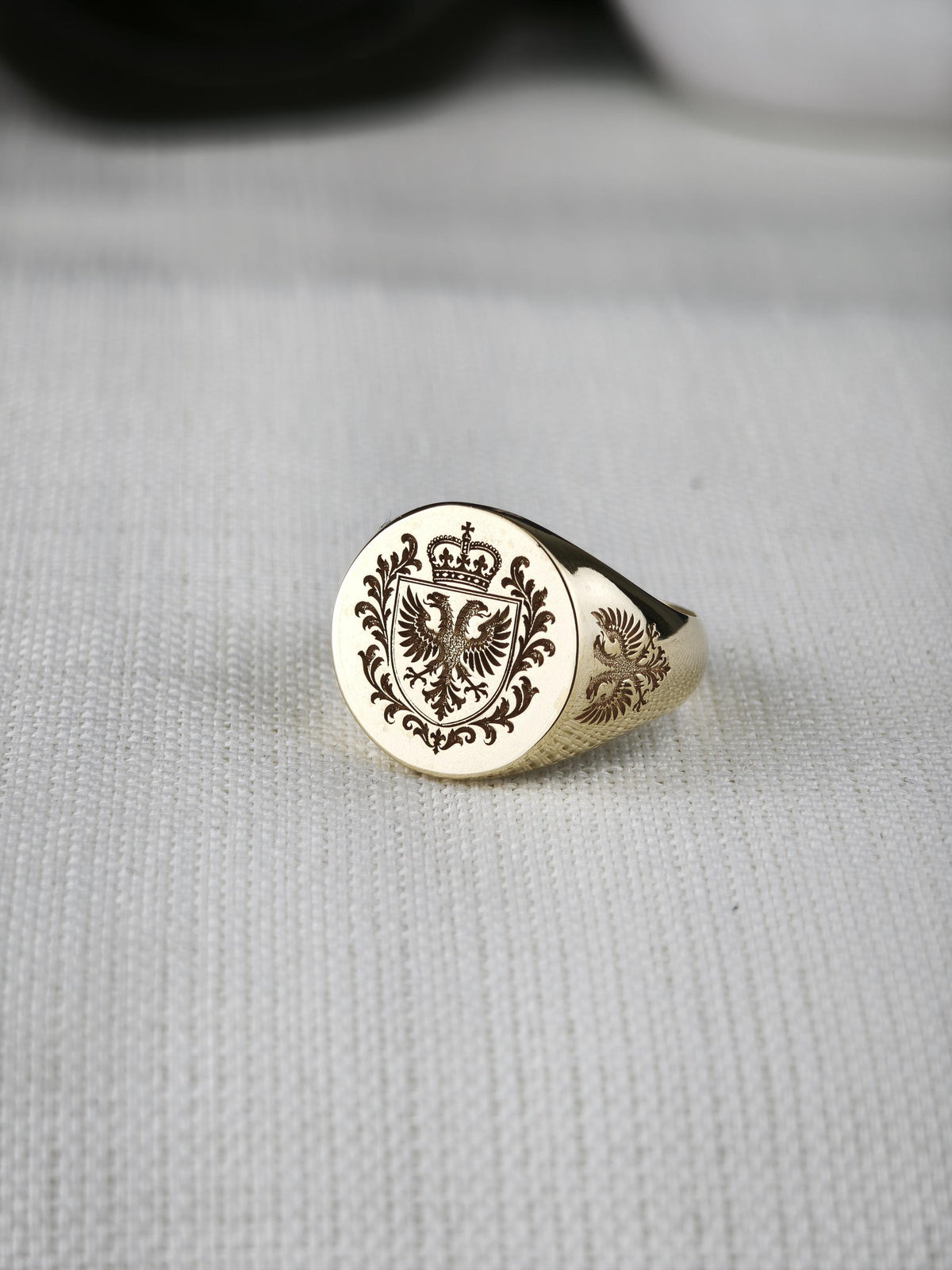 Custom Family Crest Ring, Engraved Signet in Sterling Silver or Gold