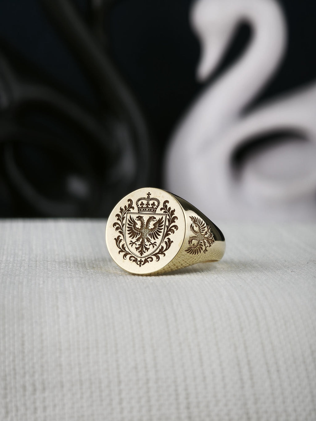 Custom Family Crest Ring, Engraved Signet in Sterling Silver or Gold