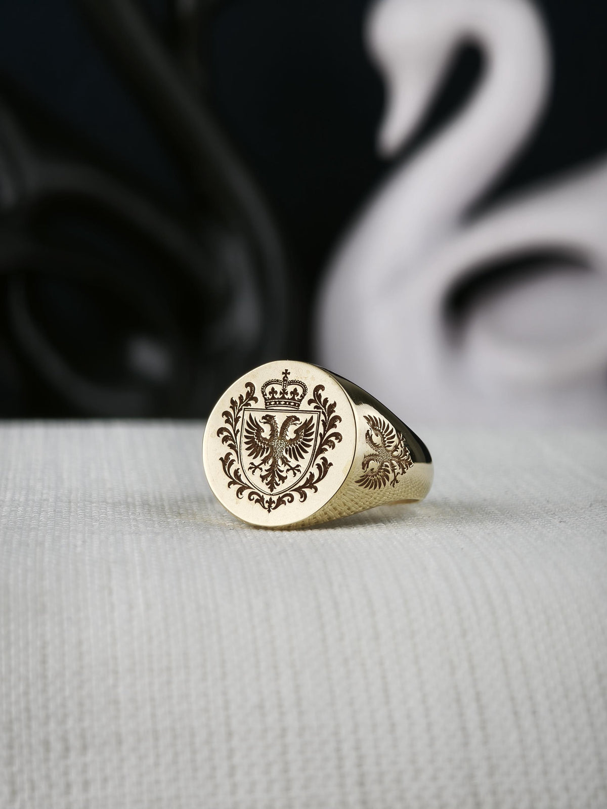 Custom Family Crest Ring, Engraved Signet in Sterling Silver or Gold