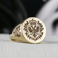 Custom Family Crest Ring, Engraved Signet in Sterling Silver or Gold