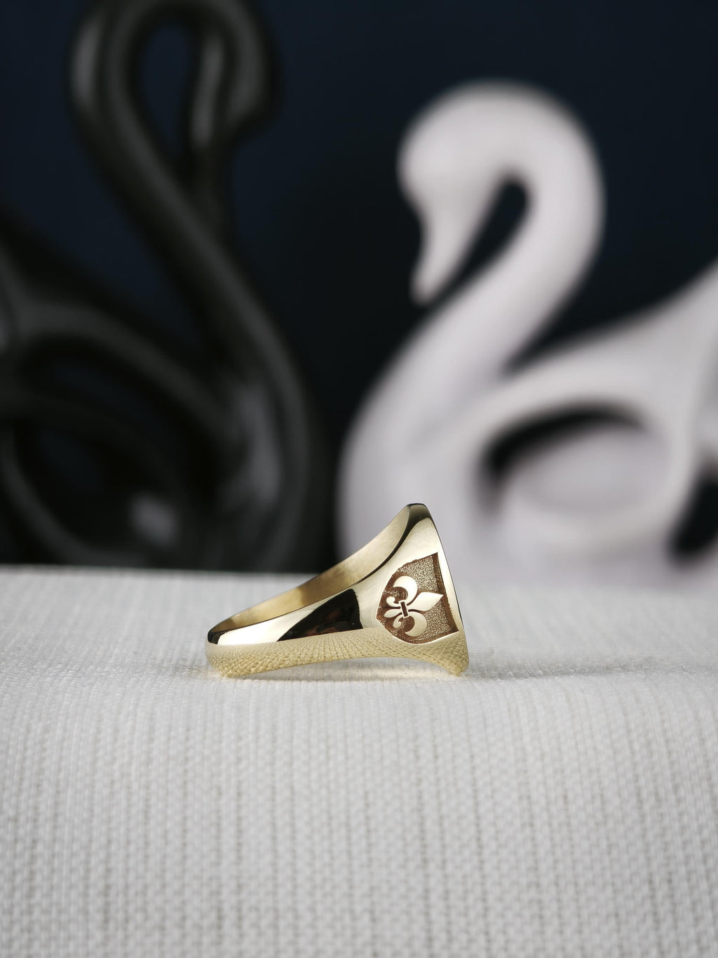 Oval Family Crest Signet Ring, Custom Coat of Arms with Fleur de Lis