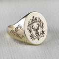 Personalized Heraldic Crest Signet Ring, Sterling Silver or Gold, Custom Family Coat of Arms