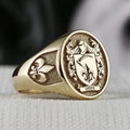 Oval Family Crest Signet Ring, Custom Coat of Arms with Fleur de Lis