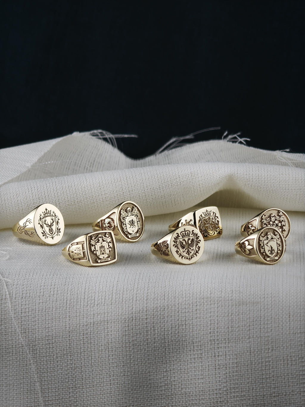 Oval Family Crest Signet Ring, Custom Coat of Arms with Fleur de Lis