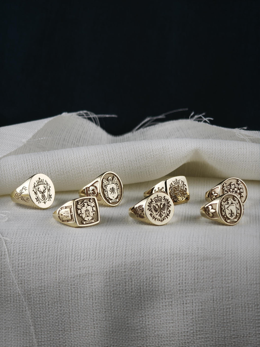Custom Family Crest Ring, Engraved Signet in Sterling Silver or Gold