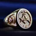 Gold Plated Masonic Signet Ring, Freemason Square and Compass Ring for Men