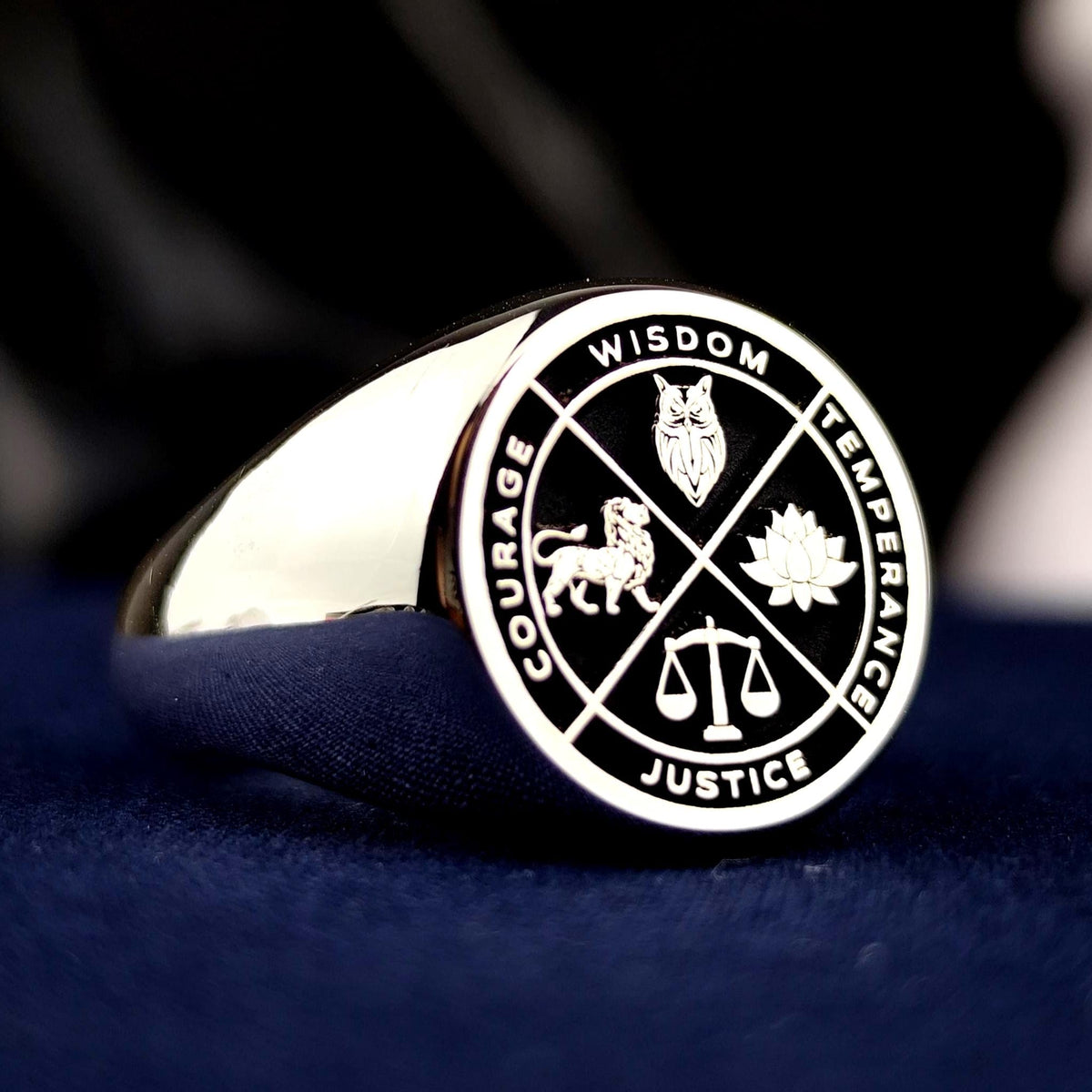 Wisdom Symbol Statement Ring, Personalized Silver Signet, Meaningful Graduation Gift