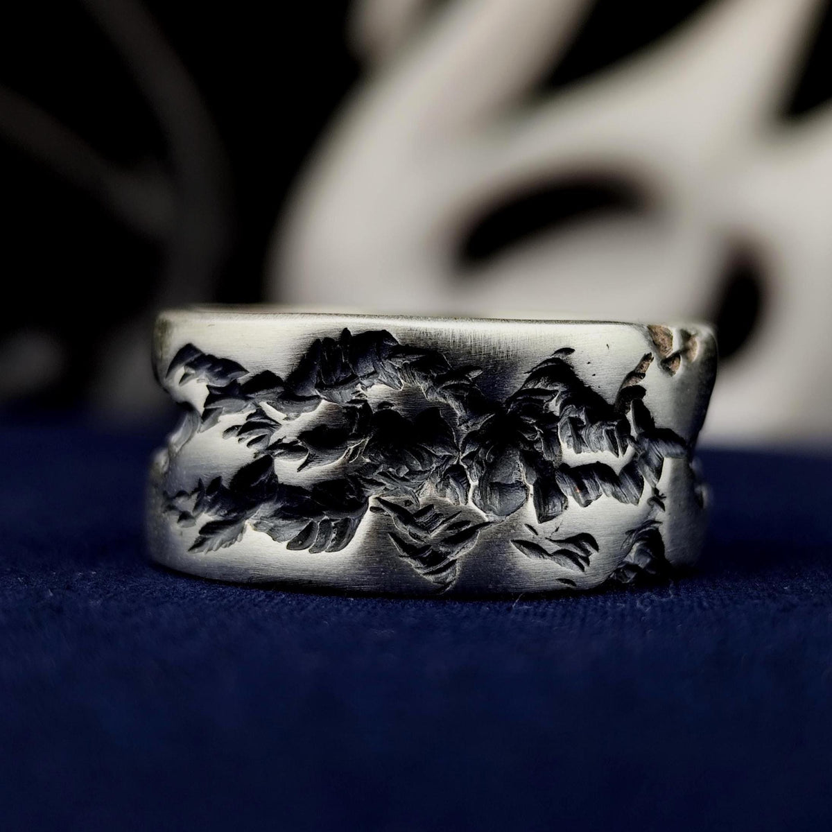 Brutalist Silver Ring, Oxidized Wide Band, Rugged Men's Jewelry
