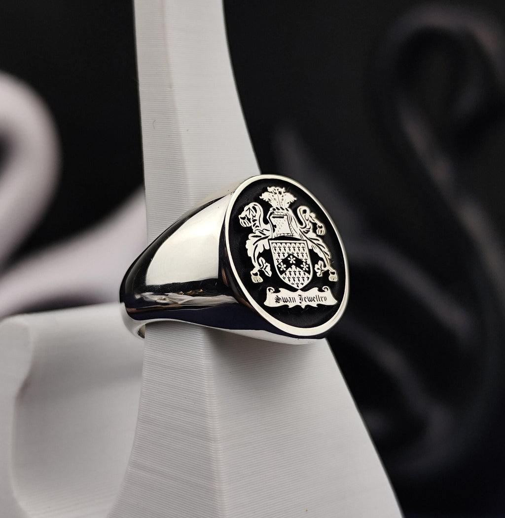 Custom Family Crest Ring, Engraved Coat of Arms Signet, Personalized Heritage Gift for Him