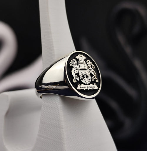 Custom Family Crest Ring, Engraved Coat of Arms Signet, Personalized Heritage Gift for Him