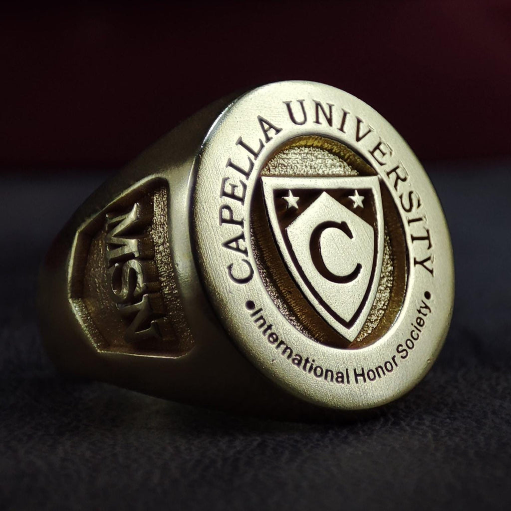 Custom Men's College Class Ring, Engraved Silver or Gold Signet