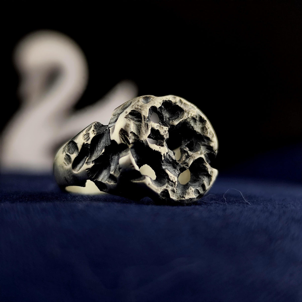 Oxidized Silver Ring, Molten Rock Crater Band, Brutalist Unisex Jewelry