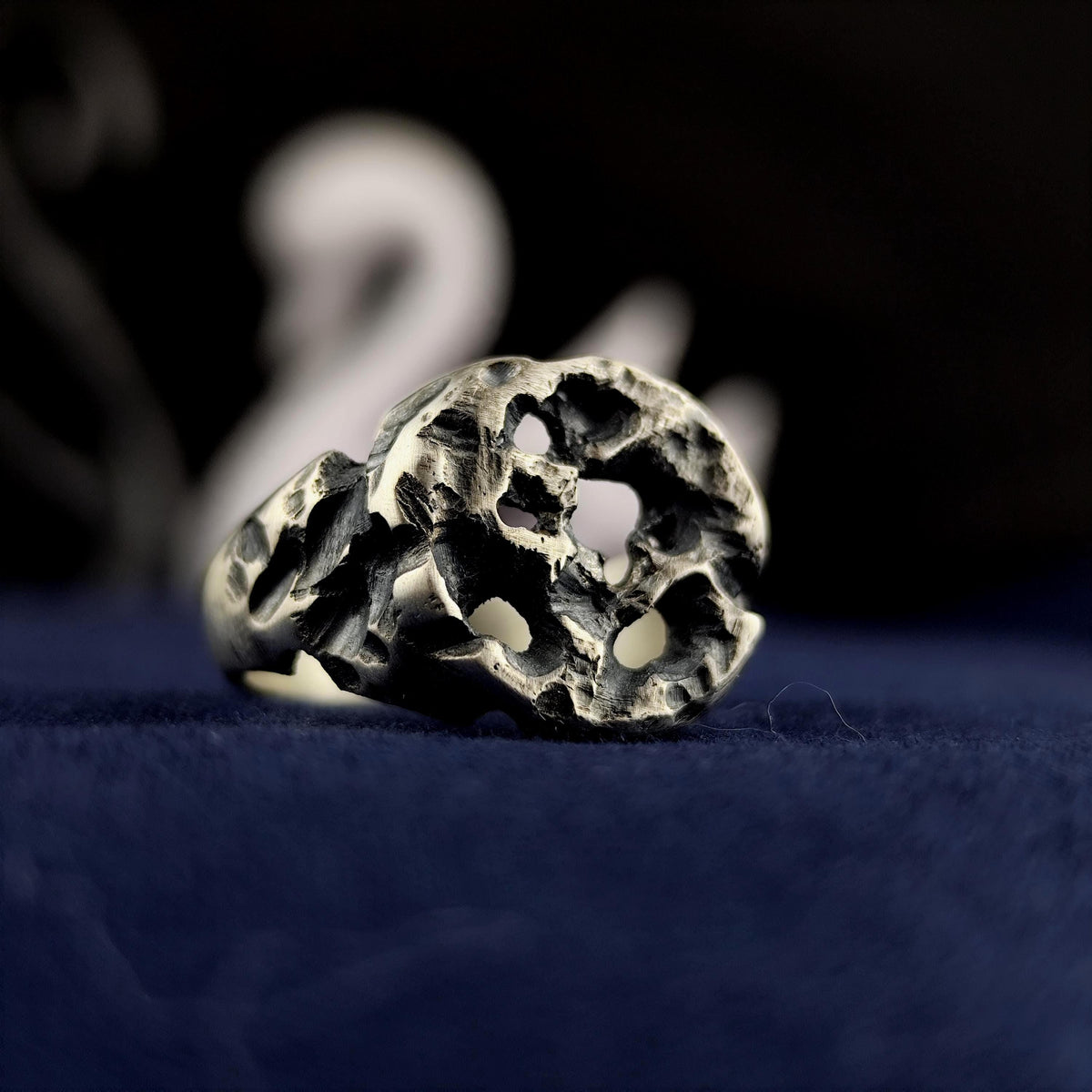 Oxidized Silver Ring, Molten Rock Crater Band, Brutalist Unisex Jewelry