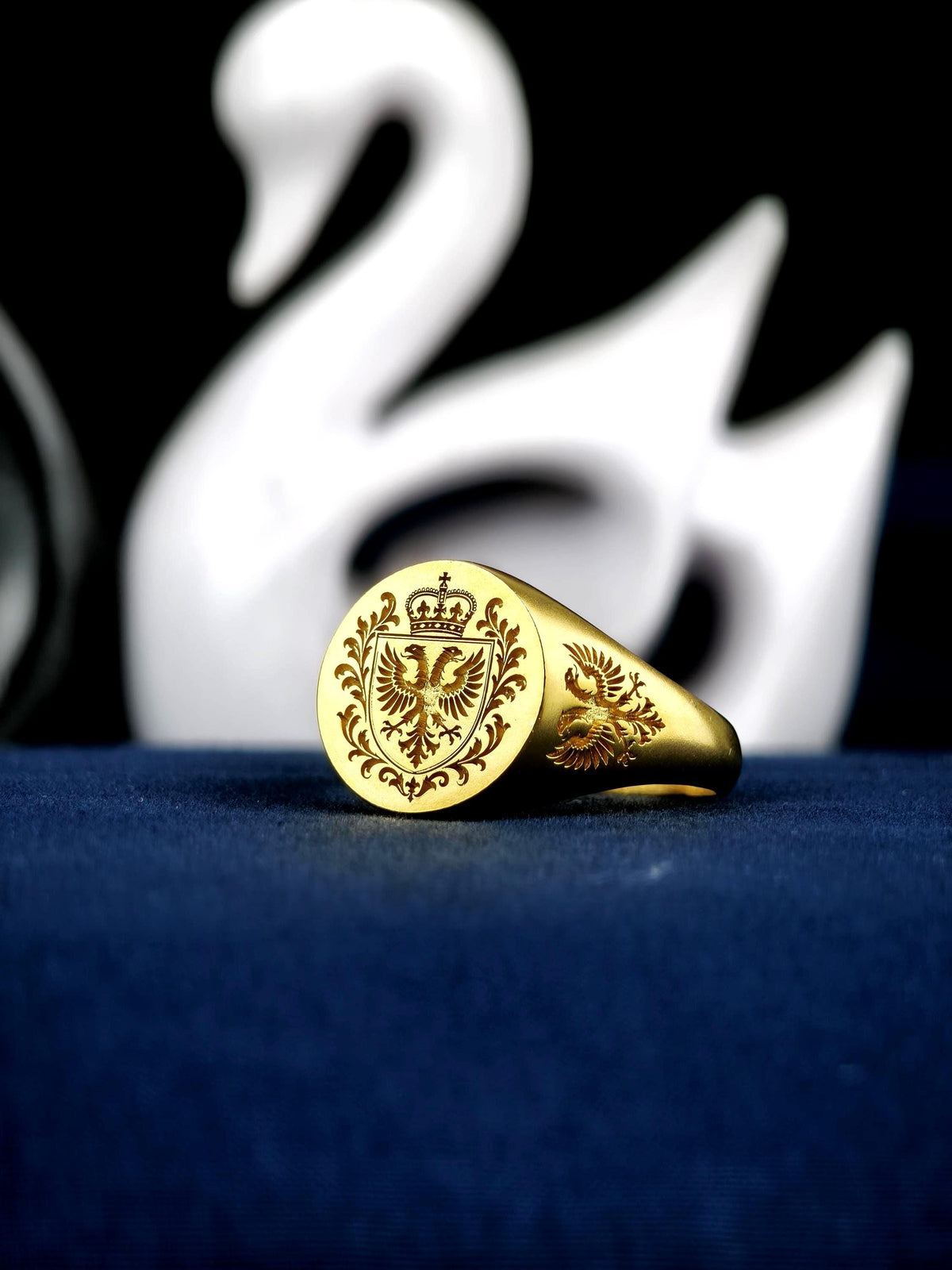 Family Crest Signet Ring, Custom Coat of Arms Engraving in Gold Vermeil