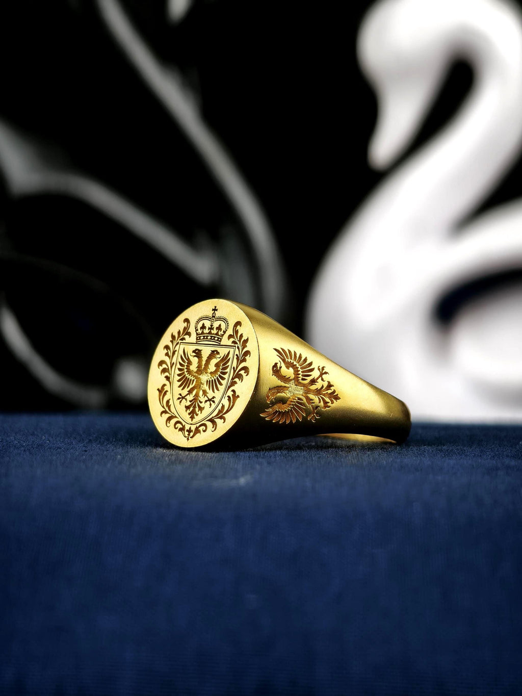 Family Crest Signet Ring, Custom Coat of Arms Engraving in Gold Vermeil