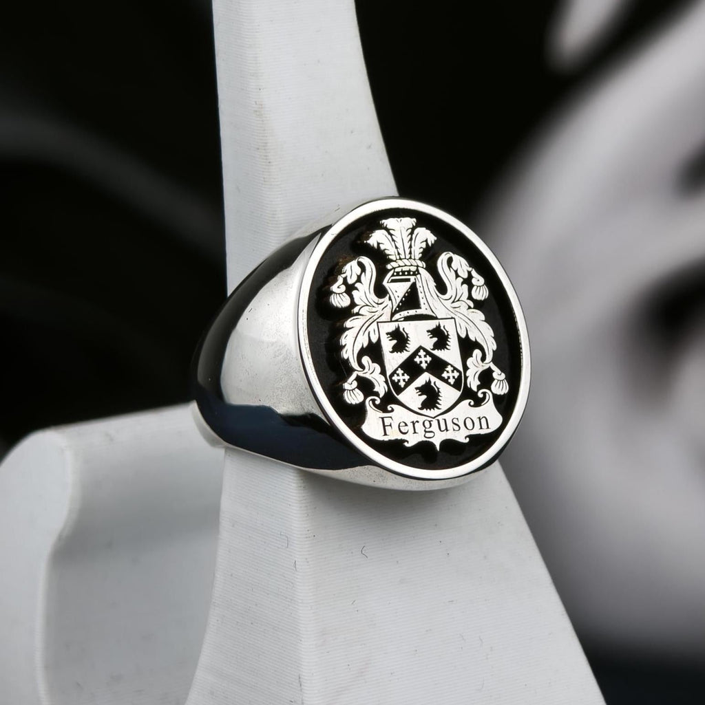 Family Crest Ring, Custom Oval Coat of Arms Signet, Sterling Silver or Gold Options
