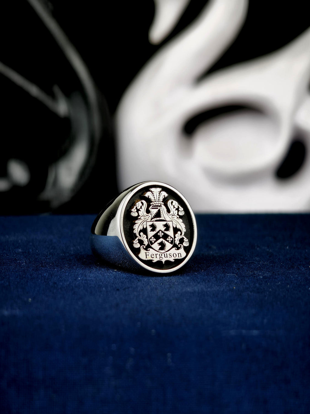 Family Crest Ring, Custom Oval Coat of Arms Signet, Sterling Silver or Gold Options