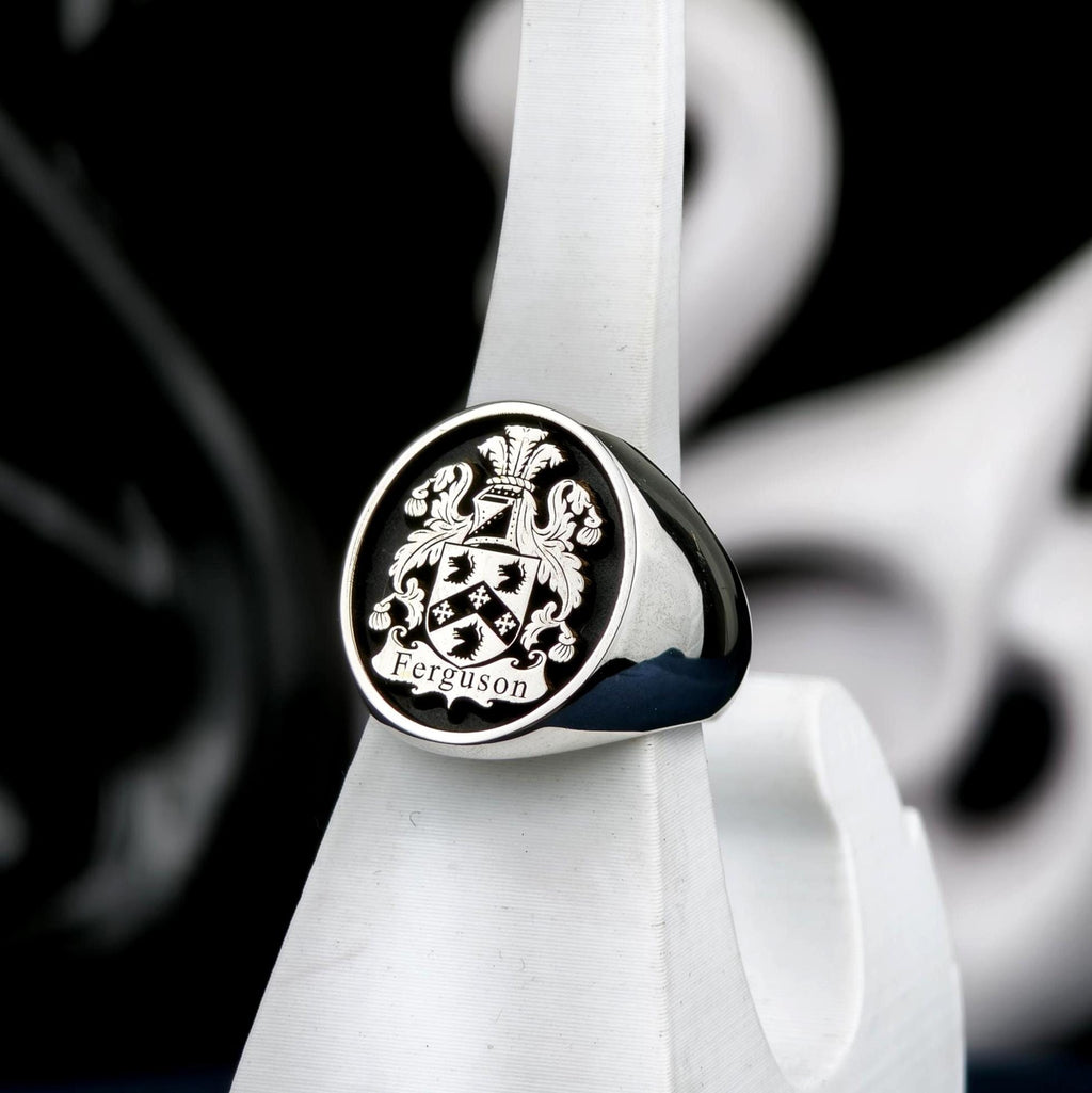 Family Crest Ring, Custom Oval Coat of Arms Signet, Sterling Silver or Gold Options