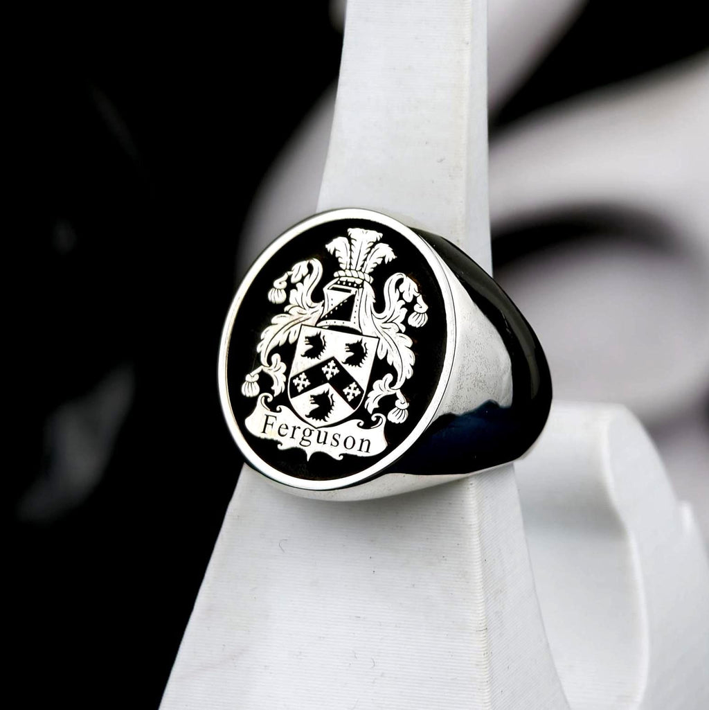 Family Crest Ring, Custom Oval Coat of Arms Signet, Sterling Silver or Gold Options