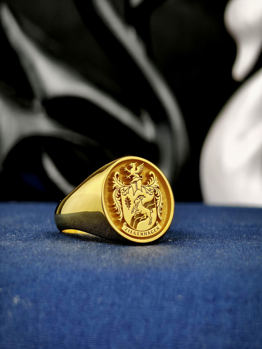 Custom Family Crest Signet Ring, Oval Coat of Arms, Gold or Sterling Silver Options