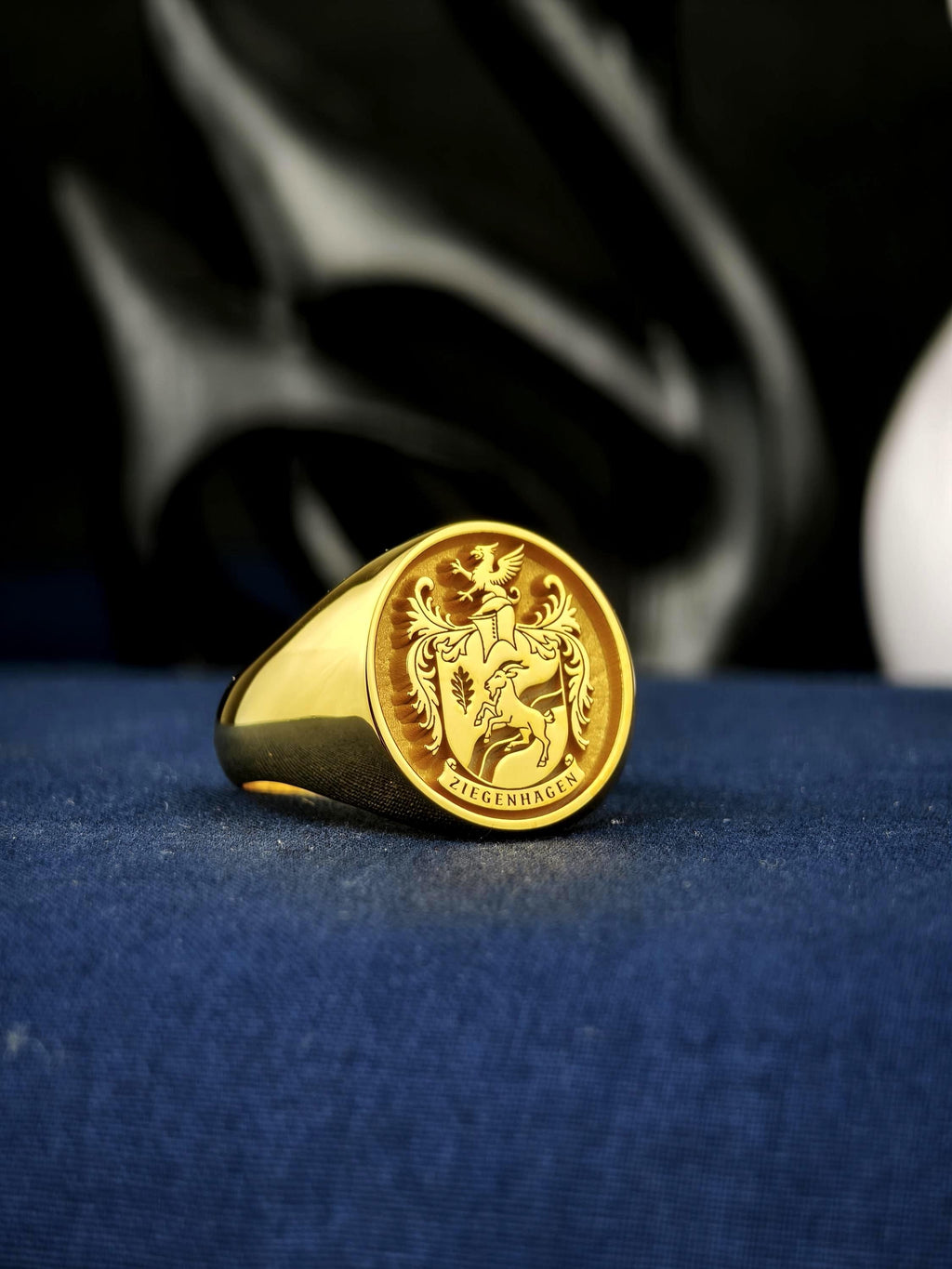 Custom Family Crest Signet Ring, Oval Coat of Arms, Gold or Sterling Silver Options