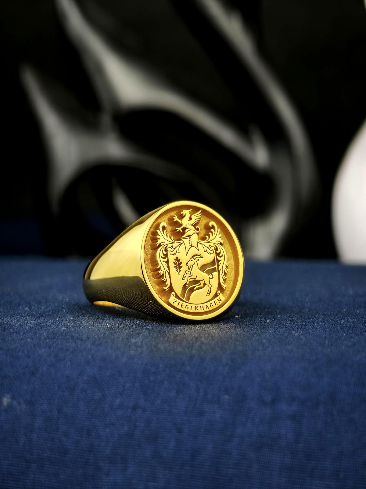 Custom Family Crest Signet Ring, Oval Coat of Arms, Gold or Sterling Silver Options