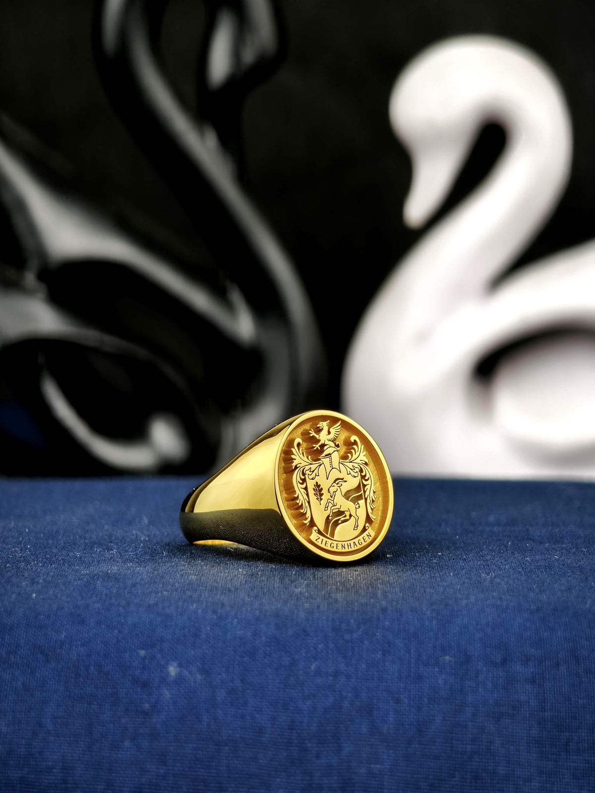 Custom Family Crest Signet Ring, Oval Coat of Arms, Gold or Sterling Silver Options