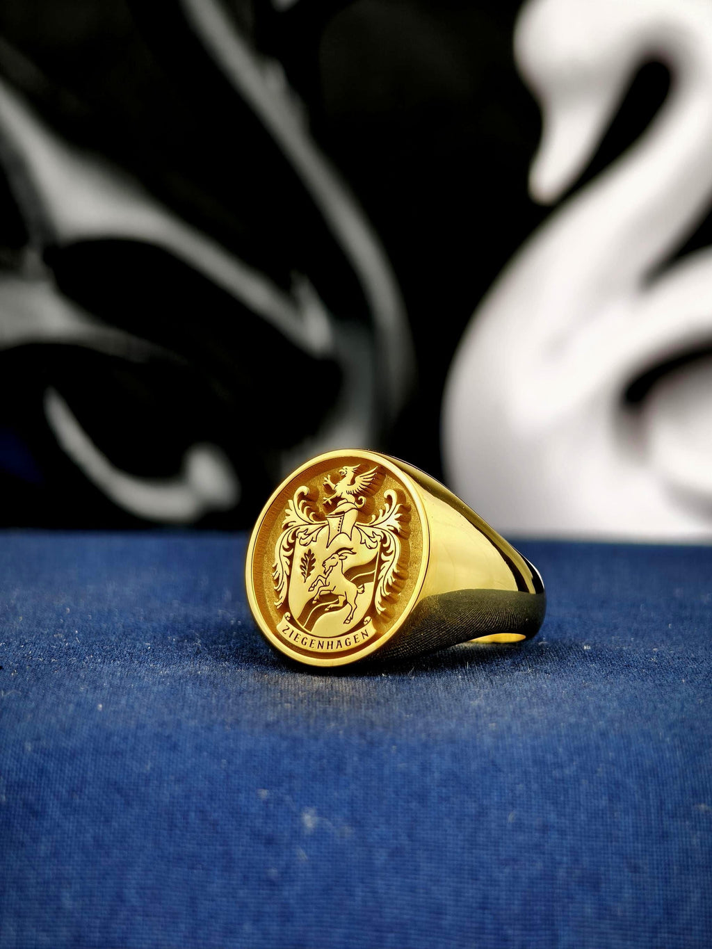Custom Family Crest Signet Ring, Oval Coat of Arms, Gold or Sterling Silver Options