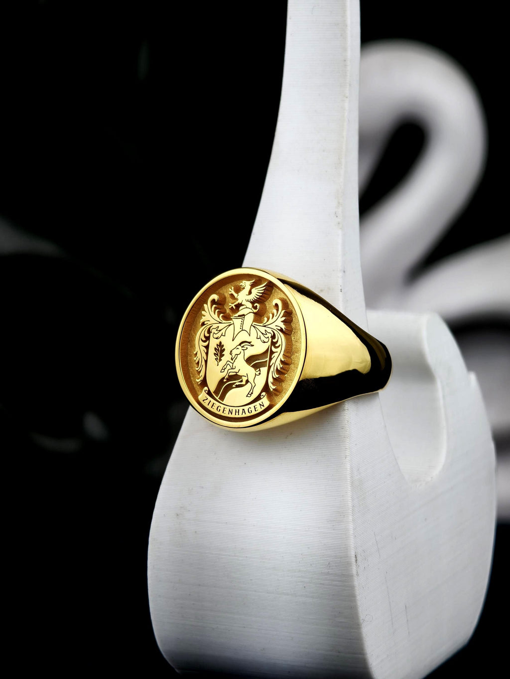 Custom Family Crest Signet Ring, Oval Coat of Arms, Gold or Sterling Silver Options