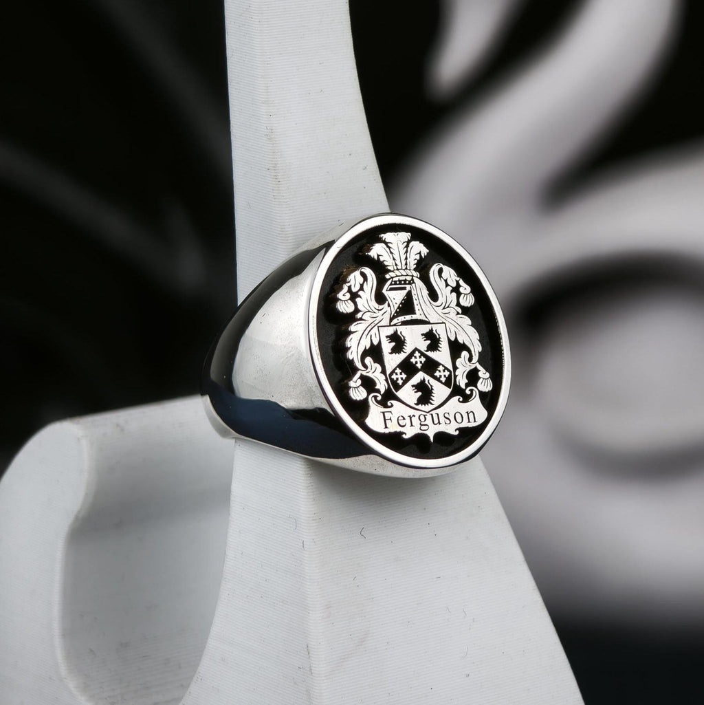 Family Crest Ring, Custom Oval Coat of Arms Signet, Sterling Silver or Gold Options