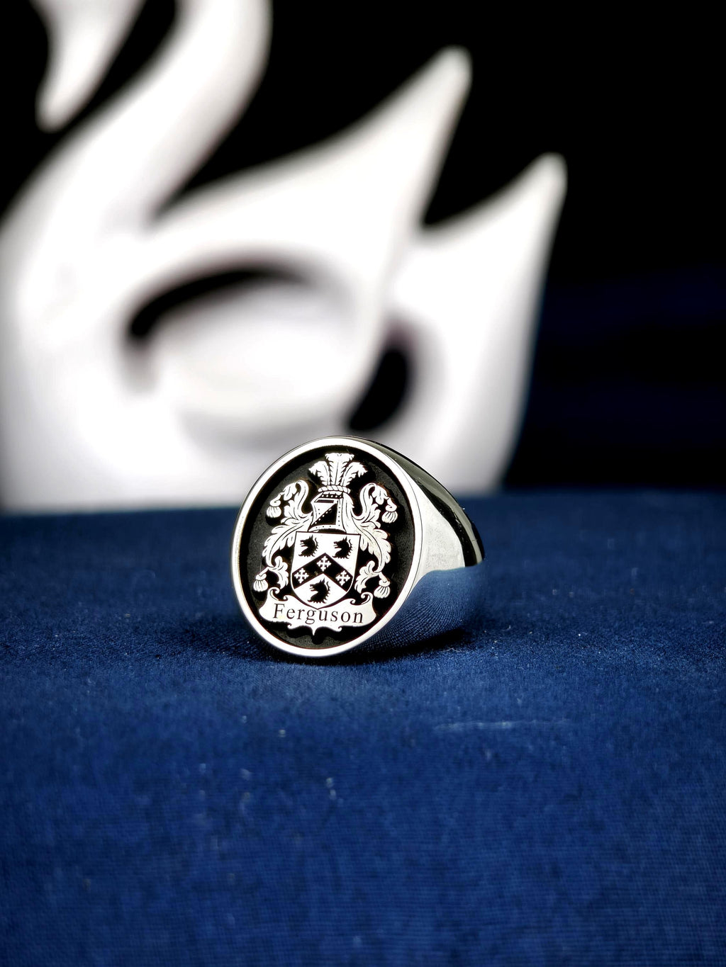 Family Crest Ring, Custom Oval Coat of Arms Signet, Sterling Silver or Gold Options